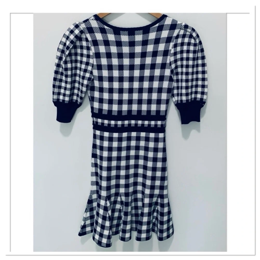 Jonathan Simkhai Gingham Knit Mini Dress Blue White Size Small
